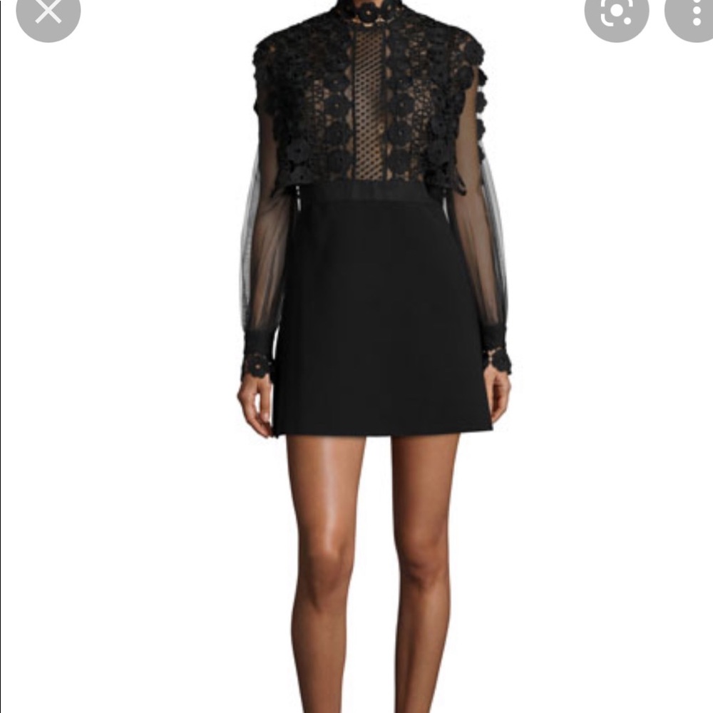 SELF PORTRAIT Long-Sleeve A-Line Mini Dress, Black
